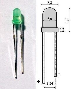 LED 3mm grün, Packung à 10 Stk.