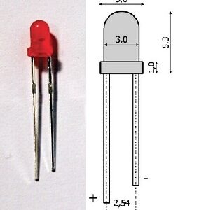 LED 3mm rot, Packung à 10 Stk.